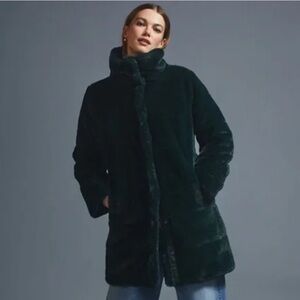 Anthropologie NVLT Faux Fur Shell Longline Coat Dark Green